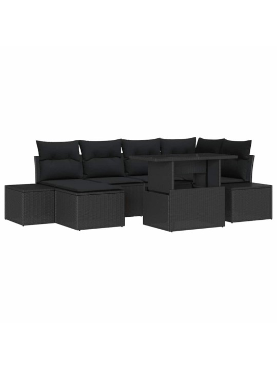 Dārza dīvānu komplekts 7 pcs melna poliūtu rotangpalma