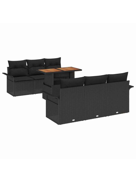 Dārza dīvānu komplekts 7 pcs melna poliūtu rotangpalma