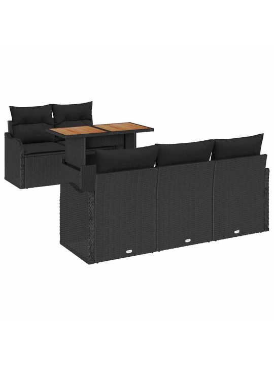Dārza dīvānu komplekts 6 pcs melna poliūtu rotangpalma