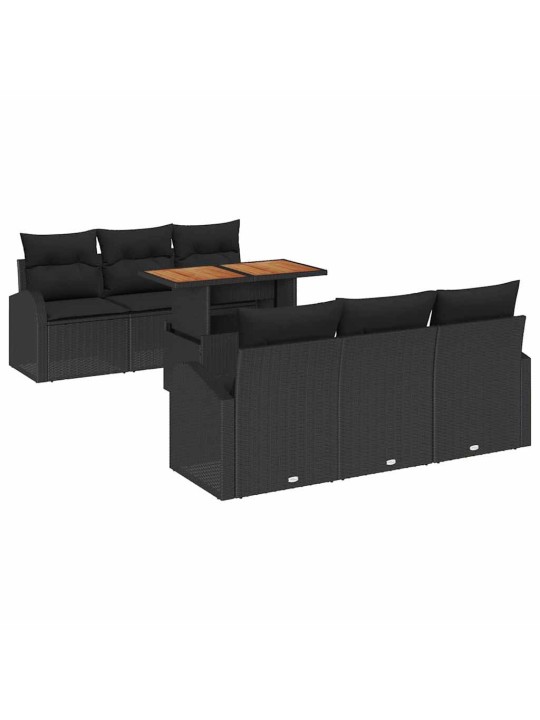 Dārza dīvānu komplekts 7 pcs melna poliūtu rotangpalma