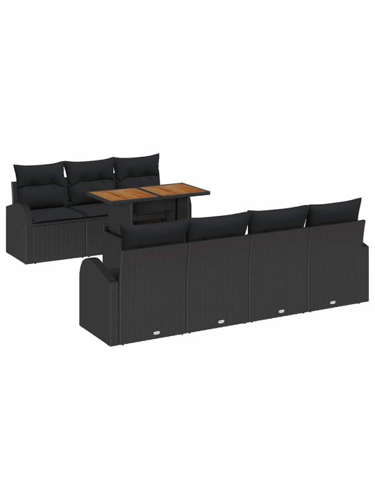 Dārza dīvānu komplekts 8 pcs melna poliūtu rotangpalma