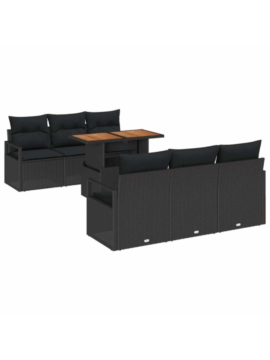 Dārza dīvānu komplekts 7 pcs melna poliūtu rotangpalma