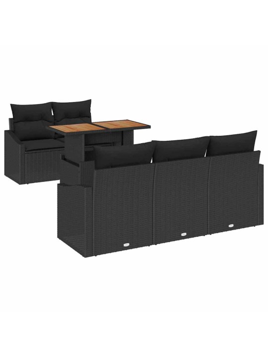 Dārza dīvānu komplekts 6 pcs melna poliūtu rotangpalma