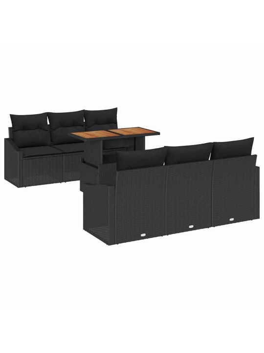 Dārza dīvānu komplekts 7 pcs melna poliūtu rotangpalma