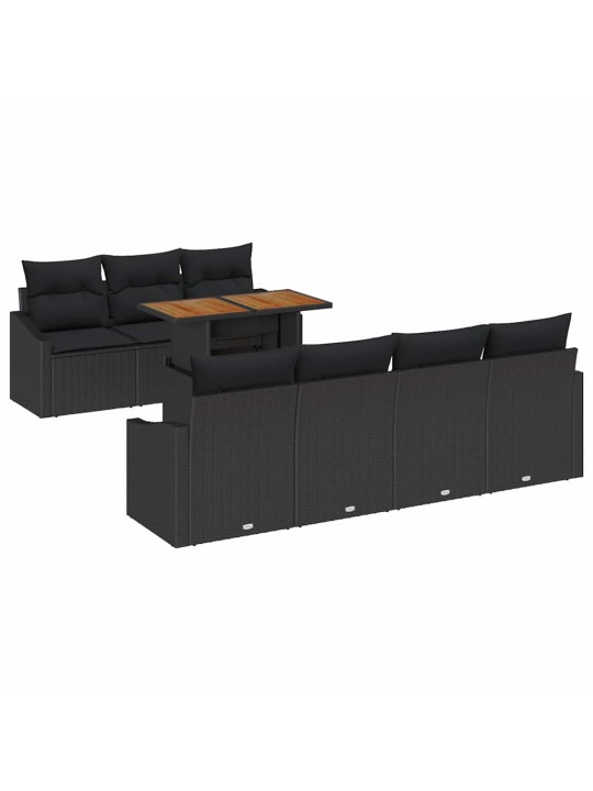 Dārza dīvānu komplekts 8 pcs melna poliūtu rotangpalma