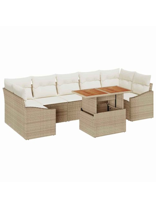 Dārza dīvānu komplekts ar spilvenu 8 pcs beige, krēmkrāsa