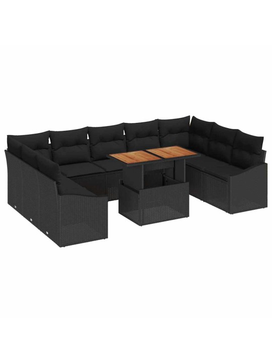 Dārza dīvānu komplekts 10 pcs melna poliūtu rotangpalma