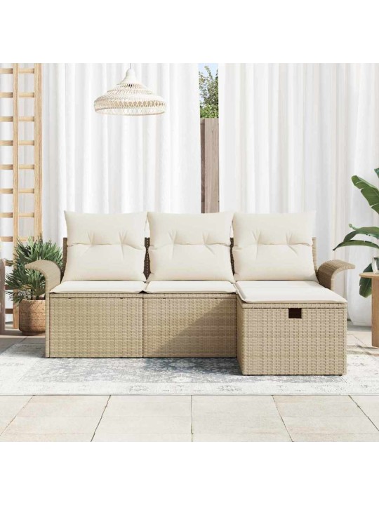 Dārza dīvānu komplekts ar spilvenu 4 pcs bēša un krēmkrāsa