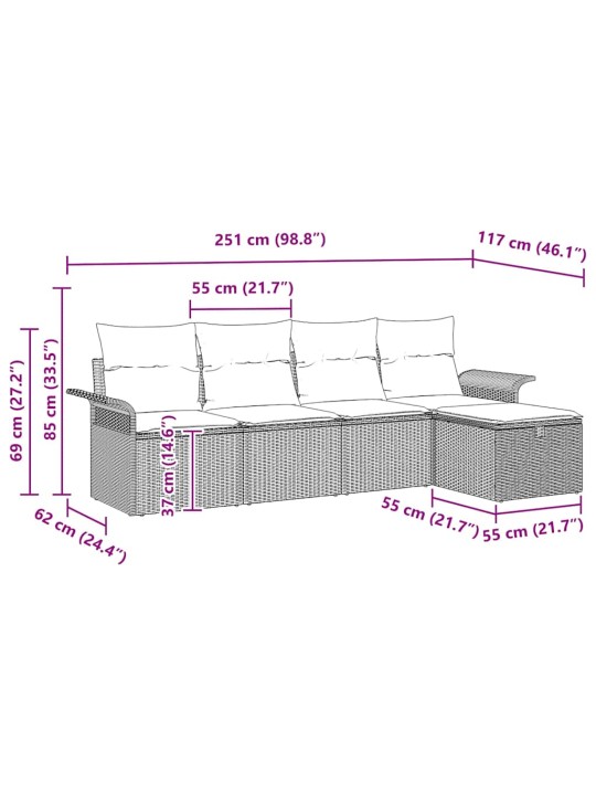 Dārza dīvānu komplekts ar spilvenu 5 pcs brūna un krēmkrāsas