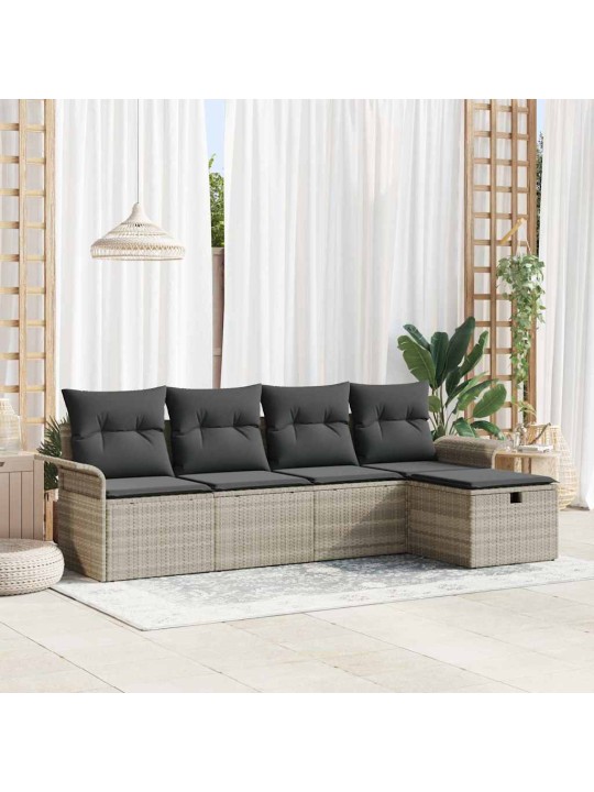Dārza dīvānu komplekts 5 pcs gaiši pelēka 251 x 117 x 85 cm