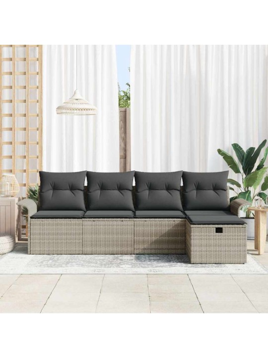 Dārza dīvānu komplekts 5 pcs gaiši pelēka 251 x 117 x 85 cm