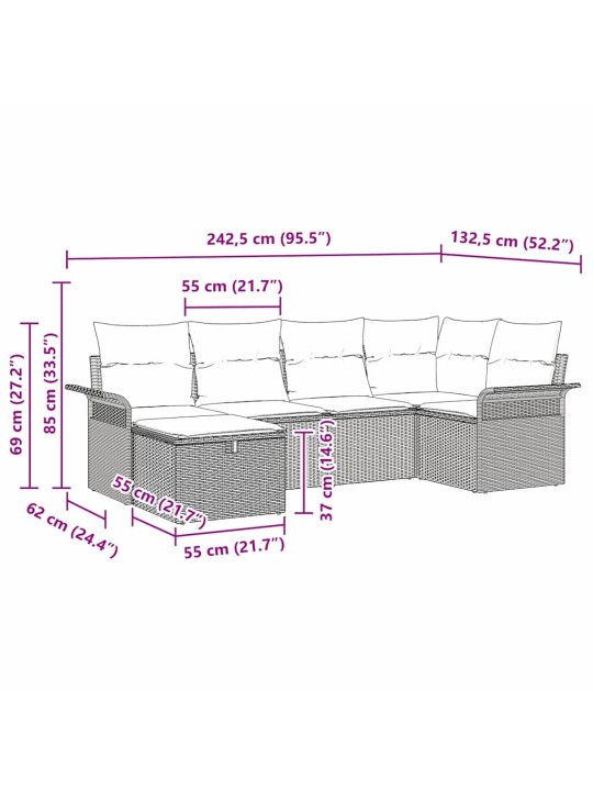 Dārza dīvānu komplekts ar spilvenu 6 pcs melna un krēmkrāsas