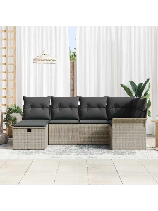 Dārza dīvānu komplekts 6 pcs gaiši pelēka 242.5 x 132.5 x 85 cm