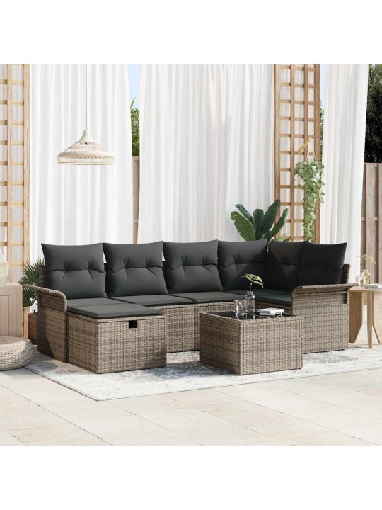 Dārza dīvānu komplekts 7 pcs pelēka 242.5 x 132.5 x 85 cm