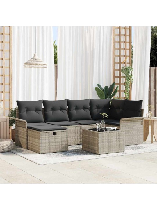 Dārza dīvānu komplekts 7 pcs gaiši pelēka 242.5 x 132.5 x 85 cm