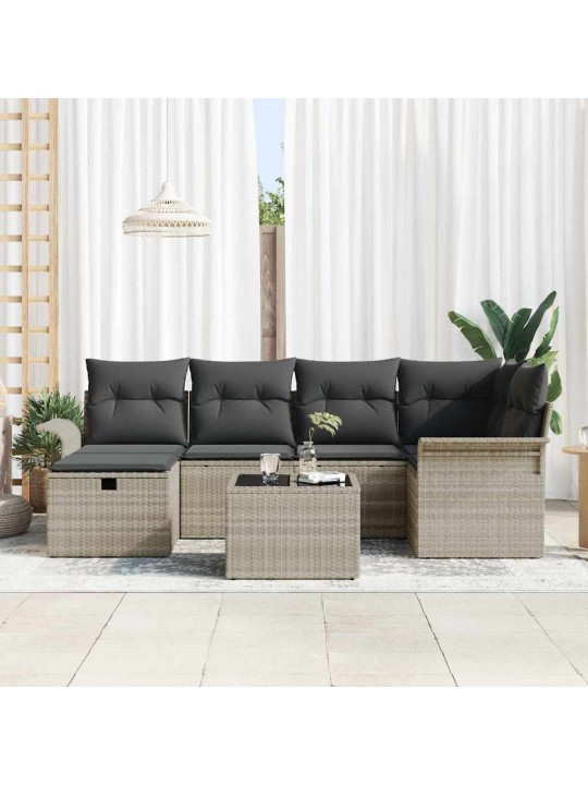 Dārza dīvānu komplekts 7 pcs gaiši pelēka 242.5 x 132.5 x 85 cm