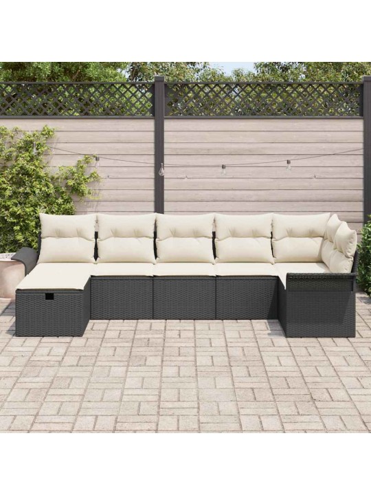 Dārza dīvānu komplekts ar spilvenu 7 pcs melna un krēmkrāsas