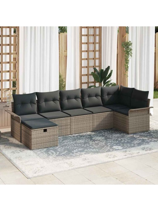 Dārza dīvānu komplekts 7 pcs pelēka 297.5 x 132.5 x 85 cm