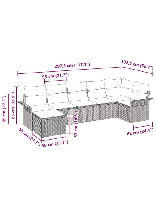 Dārza dīvānu komplekts 7 pcs pelēka 297.5 x 132.5 x 85 cm