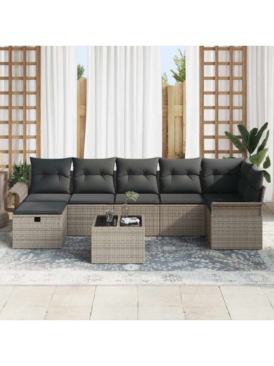 Dārza dīvānu komplekts 8 pcs pelēka 297.5 x 132.5 x 85 cm