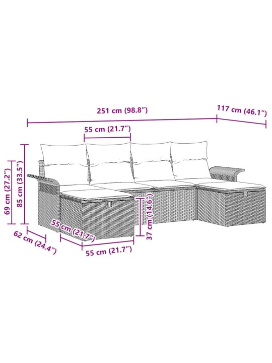 Dārza dīvānu komplekts ar spilvenu 6 pcs melna un krēmkrāsas