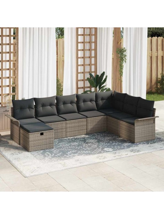 Dārza dīvānu komplekts 8 pcs pelēka 297.5 x 187.5 x 85 cm