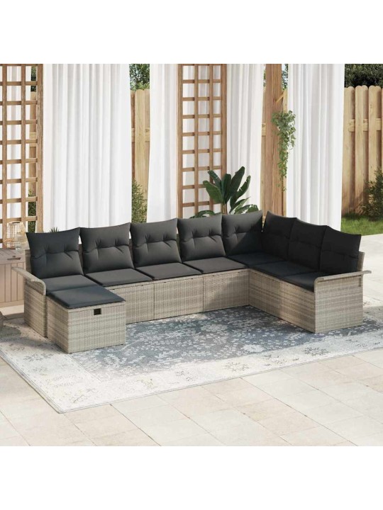 Dārza dīvānu komplekts 8 pcs gaiši pelēka 297.5 x 187.5 x 85 cm