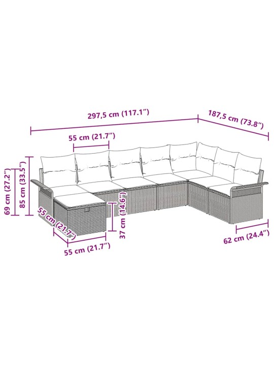 Dārza dīvānu komplekts 8 pcs gaiši pelēka 297.5 x 187.5 x 85 cm