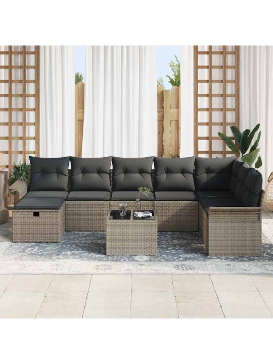 Dārza dīvānu komplekts 9 pcs pelēka 297.5 x 187.5 x 85 cm