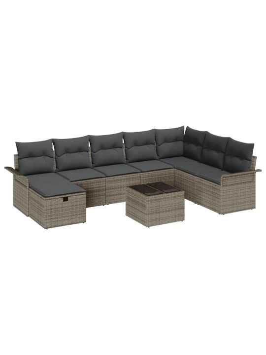 Dārza dīvānu komplekts 9 pcs pelēka 297.5 x 187.5 x 85 cm