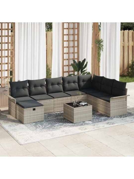 Dārza dīvānu komplekts 9 pcs gaiši pelēka 297.5 x 187.5 x 85 cm