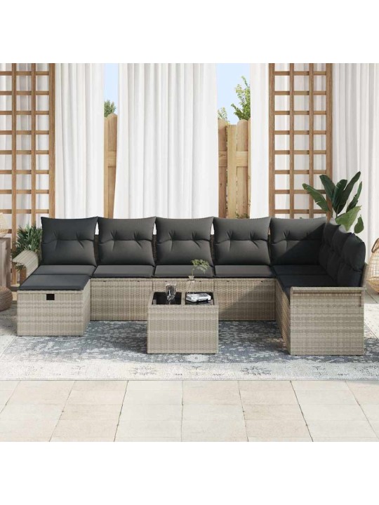 Dārza dīvānu komplekts 9 pcs gaiši pelēka 297.5 x 187.5 x 85 cm