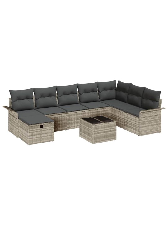 Dārza dīvānu komplekts 9 pcs gaiši pelēka 297.5 x 187.5 x 85 cm