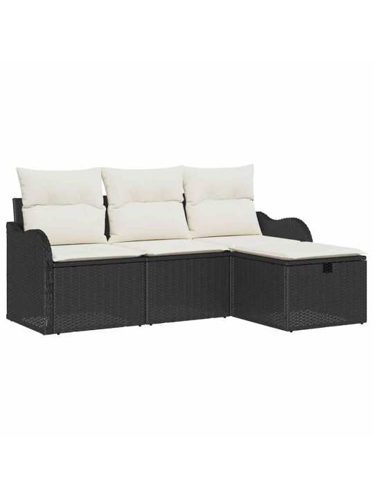 Dārza dīvānu komplekts ar spilvenu 4 pcs melna un krēmkrāsas