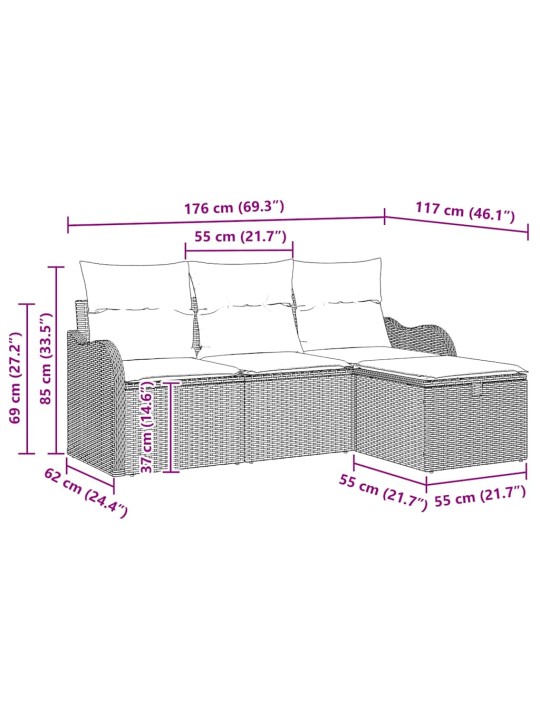 Dārza dīvānu komplekts ar spilvenu 4 pcs brūna un krēmkrāsas
