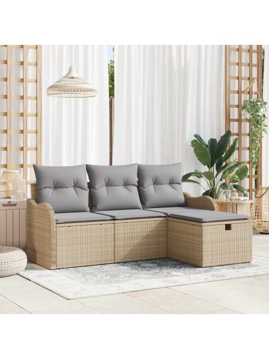 Dārza dīvānu komplekts ar spilvenu 4 pcs bēša un gaiši pelēka