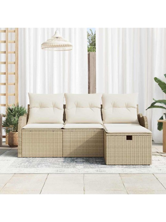 Dārza dīvānu komplekts ar spilvenu 4 pcs bēša un krēmkrāsa