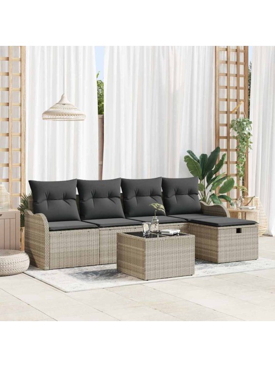 Dārza dīvānu komplekts 6 pcs gaiši pelēka 231 x 117 x 85 cm