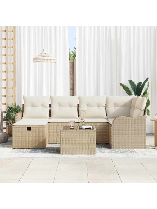 Dārza dīvānu komplekts ar spilvenu 7 pcs bēša un krēmkrāsa