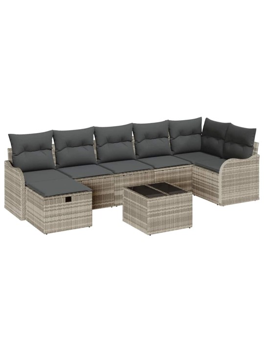Dārza dīvānu komplekts 8 pcs gaiši pelēka 287.5 x 122.5 x 85 cm
