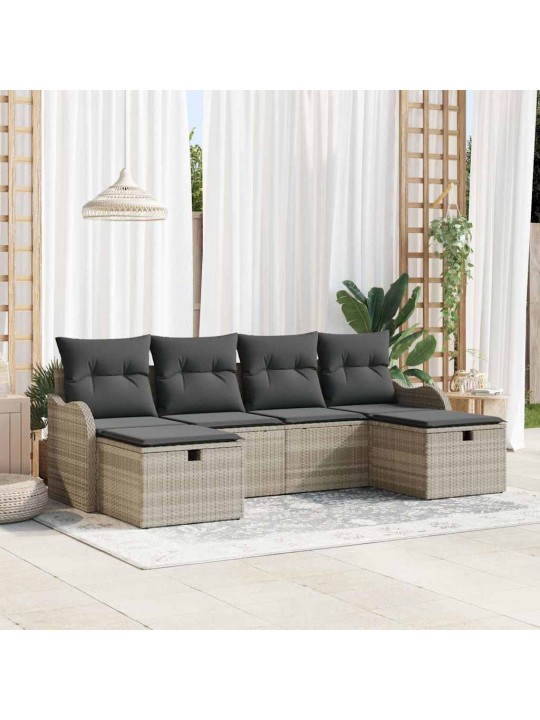 Dārza dīvānu komplekts 6 pcs gaiši pelēka 231 x 117 x 85 cm