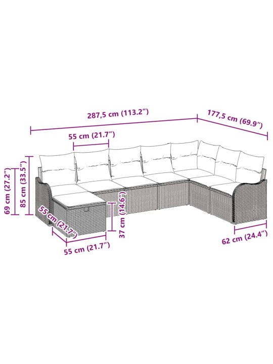 Dārza dīvānu komplekts 8 pcs gaiši pelēka 287.5 x 177.5 x 85 cm