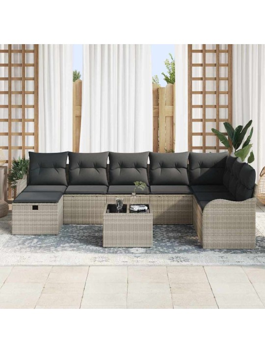 Dārza dīvānu komplekts 9 pcs gaiši pelēka 287.5 x 177.5 x 85 cm