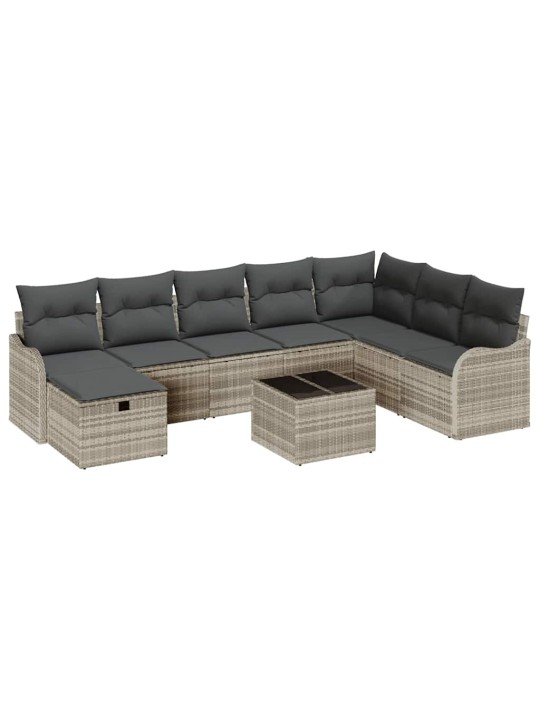 Dārza dīvānu komplekts 9 pcs gaiši pelēka 287.5 x 177.5 x 85 cm