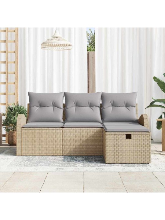 Dārza dīvānu komplekts ar spilvenu 4 pcs bēša un gaiši pelēka