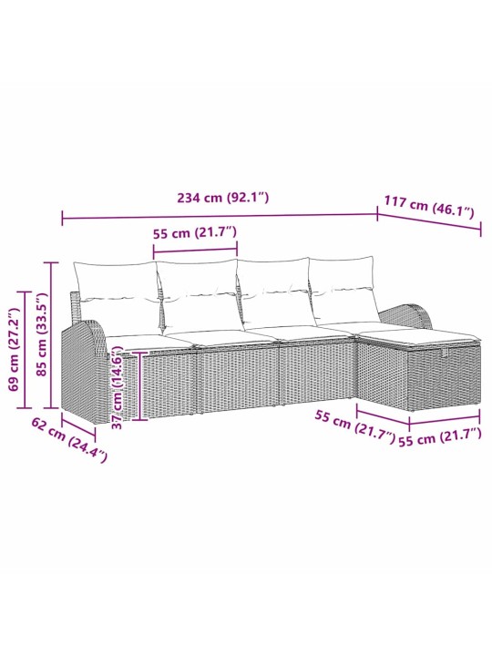 Dārza dīvānu komplekts ar spilvenu 5 pcs brūna un krēmkrāsas