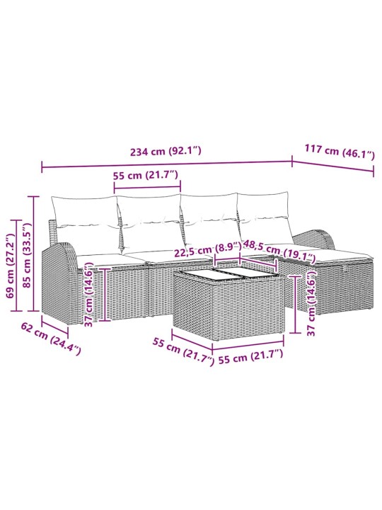 Dārza dīvānu komplekts 6 pcs gaiši pelēka 234 x 117 x 85 cm