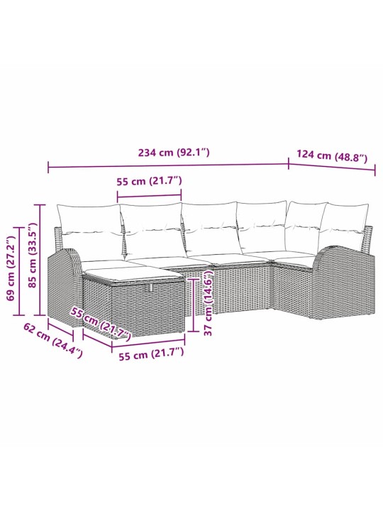 Dārza dīvānu komplekts ar spilvenu 6 pcs melna un krēmkrāsas