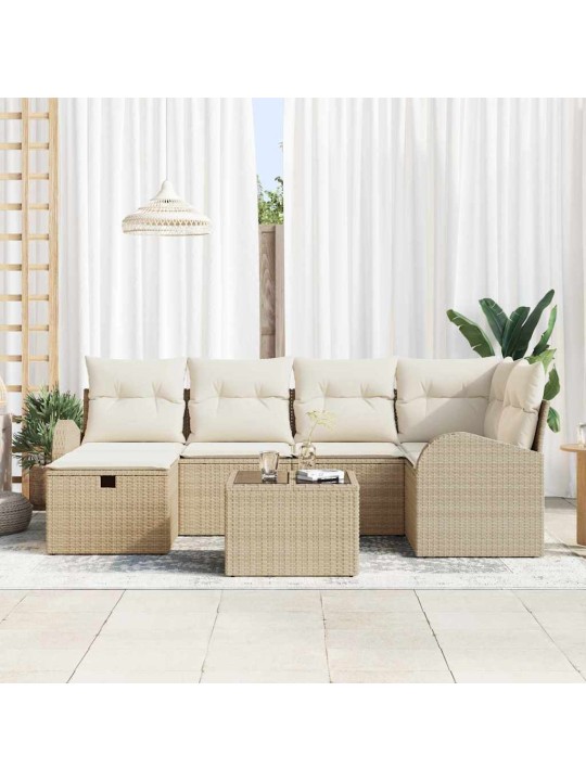 Dārza dīvānu komplekts ar spilvenu 7 pcs bēša un krēmkrāsa