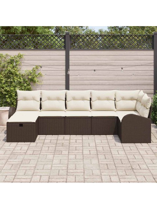 Dārza dīvānu komplekts ar spilvenu 7 pcs brūna un krēmkrāsas